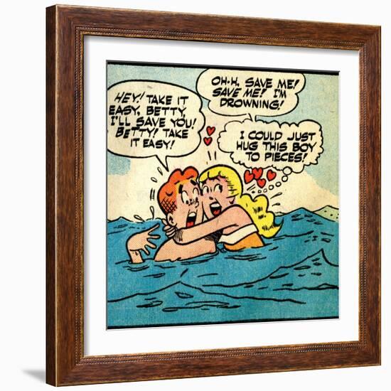 Archie Comics Retro: Archie and Betty Comic Panel; Drowning (Aged)-null-Framed Art Print