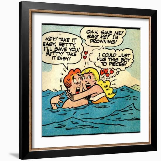 Archie Comics Retro: Archie and Betty Comic Panel; Drowning (Aged)-null-Framed Art Print