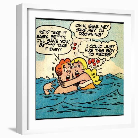 Archie Comics Retro: Archie and Betty Comic Panel; Drowning (Aged)-null-Framed Art Print