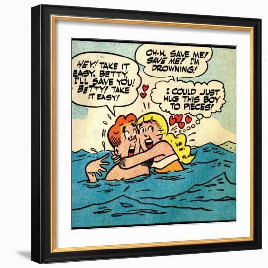 Archie Comics Retro: Archie and Betty Comic Panel; Drowning (Aged)-null-Framed Art Print