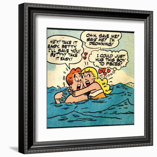 Archie Comics Retro: Archie and Betty Comic Panel; Drowning (Aged)-null-Framed Art Print