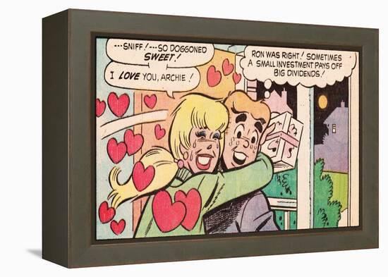 Archie Comics Retro: Archie and Betty Comic Panel; Gift (Aged)-null-Framed Stretched Canvas