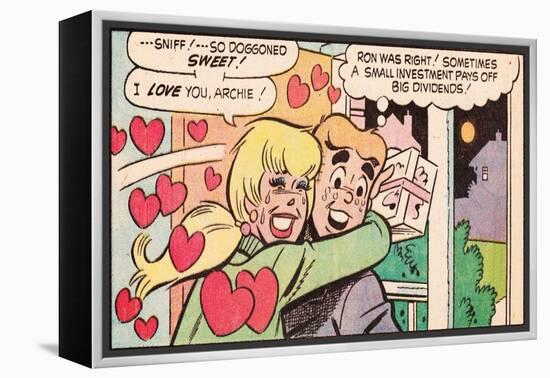 Archie Comics Retro: Archie and Betty Comic Panel; Gift (Aged)-null-Framed Stretched Canvas