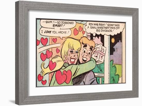 Archie Comics Retro: Archie and Betty Comic Panel; Gift (Aged)-null-Framed Art Print