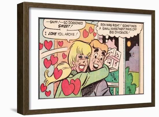 Archie Comics Retro: Archie and Betty Comic Panel; Gift (Aged)-null-Framed Art Print