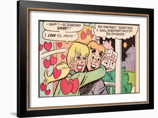 Archie Comics Retro: Archie and Betty Comic Panel; Gift (Aged)-null-Framed Art Print