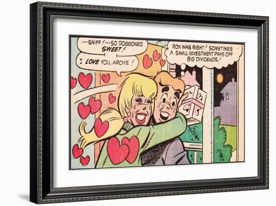 Archie Comics Retro: Archie and Betty Comic Panel; Gift (Aged)-null-Framed Art Print