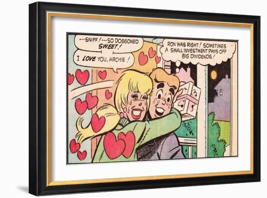 Archie Comics Retro: Archie and Betty Comic Panel; Gift (Aged)-null-Framed Art Print