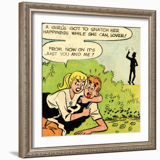 Archie Comics Retro: Archie and Betty Comic Panel; Snatching Happiness (Aged)-null-Framed Art Print