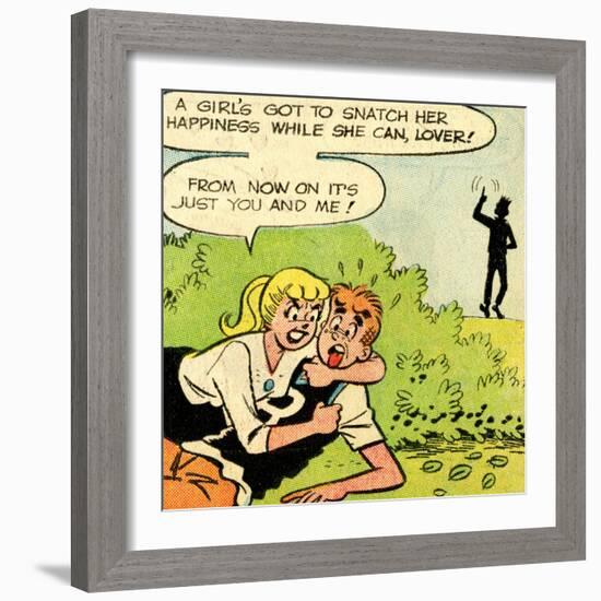 Archie Comics Retro: Archie and Betty Comic Panel; Snatching Happiness (Aged)-null-Framed Art Print