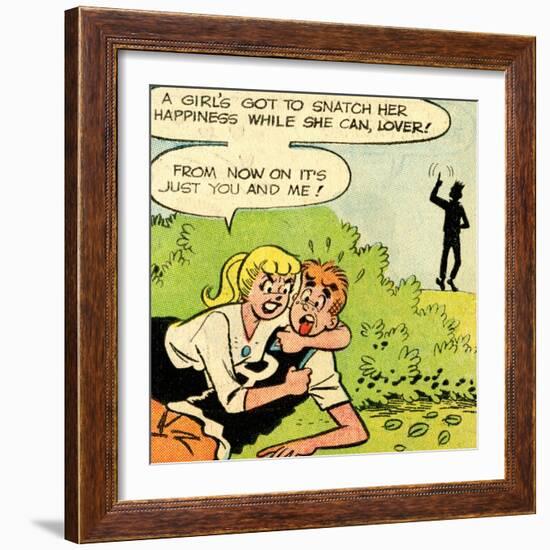 Archie Comics Retro: Archie and Betty Comic Panel; Snatching Happiness (Aged)-null-Framed Art Print