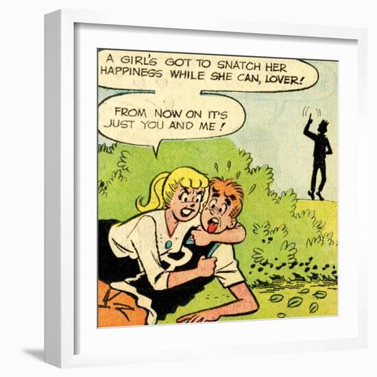 Archie Comics Retro: Archie and Betty Comic Panel; Snatching Happiness (Aged)-null-Framed Art Print