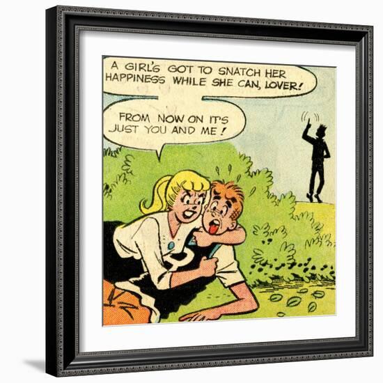 Archie Comics Retro: Archie and Betty Comic Panel; Snatching Happiness (Aged)-null-Framed Art Print