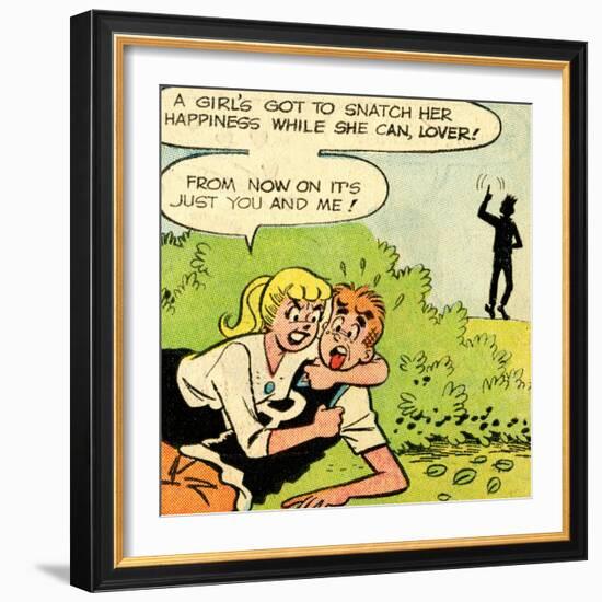 Archie Comics Retro: Archie and Betty Comic Panel; Snatching Happiness (Aged)-null-Framed Art Print