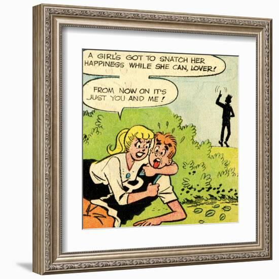 Archie Comics Retro: Archie and Betty Comic Panel; Snatching Happiness (Aged)-null-Framed Art Print