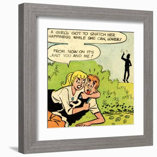 Archie Comics Retro: Archie and Betty Comic Panel; Snatching Happiness (Aged)-null-Framed Art Print