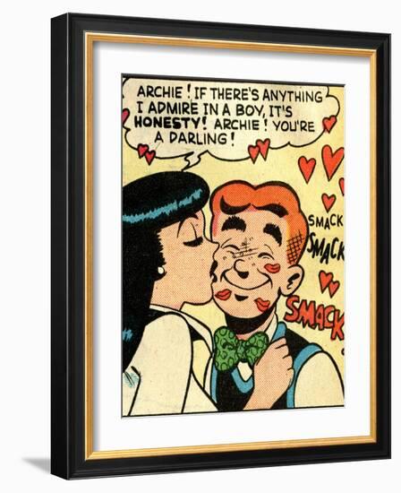 Archie Comics Retro: Archie and Veronica Comic Panel; Smack! (Aged)-null-Framed Art Print