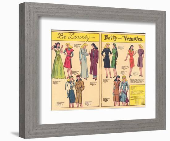 Archie Comics Retro: Be Lovely with Betty and Veronica Dress Patterns  (Aged)-null-Framed Premium Giclee Print