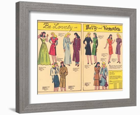 Archie Comics Retro: Be Lovely with Betty and Veronica Dress Patterns  (Aged)-null-Framed Art Print