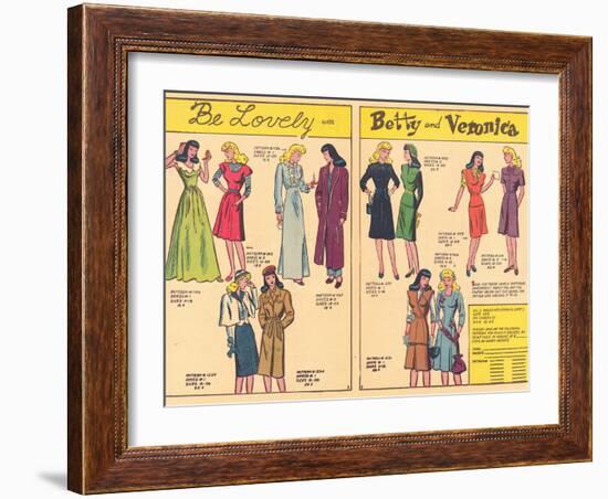 Archie Comics Retro: Be Lovely with Betty and Veronica Dress Patterns  (Aged)-null-Framed Art Print