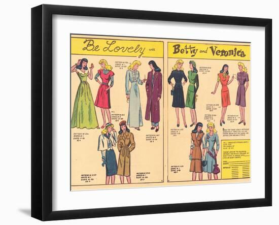 Archie Comics Retro: Be Lovely with Betty and Veronica Dress Patterns  (Aged)-null-Framed Art Print