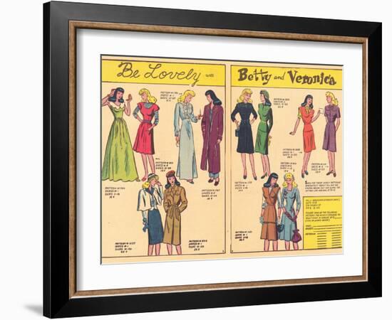 Archie Comics Retro: Be Lovely with Betty and Veronica Dress Patterns  (Aged)-null-Framed Art Print