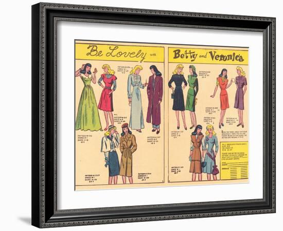 Archie Comics Retro: Be Lovely with Betty and Veronica Dress Patterns  (Aged)-null-Framed Art Print