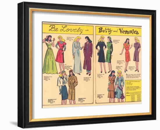 Archie Comics Retro: Be Lovely with Betty and Veronica Dress Patterns  (Aged)-null-Framed Art Print