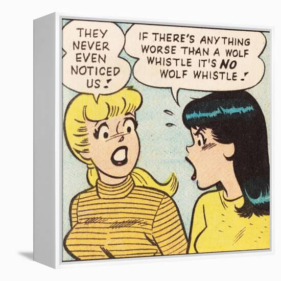 Archie Comics Retro: Betty and Veronica Comic Panel; Wolf Whistle (Aged)-null-Framed Stretched Canvas