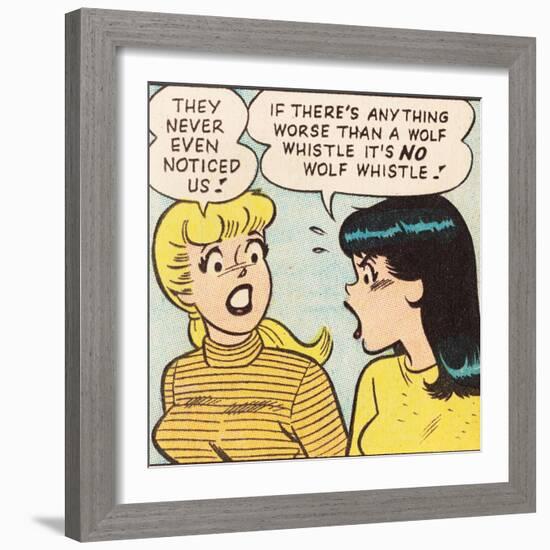 Archie Comics Retro: Betty and Veronica Comic Panel; Wolf Whistle (Aged)-null-Framed Art Print