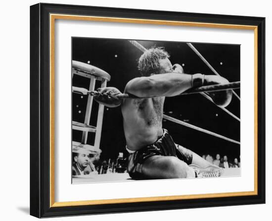 Archie Moore Knocked Out by Heavyweight Champion Rocky Marciano-null-Framed Photo