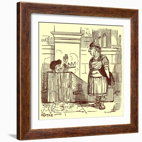 Archimedes Taking a Warm Bath, Illustration from 'The Comic History of Rome'-English-Framed Giclee Print