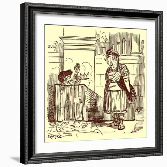 Archimedes Taking a Warm Bath, Illustration from 'The Comic History of Rome'-English-Framed Giclee Print