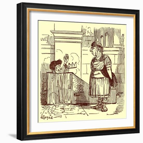 Archimedes Taking a Warm Bath, Illustration from 'The Comic History of Rome'-English-Framed Giclee Print