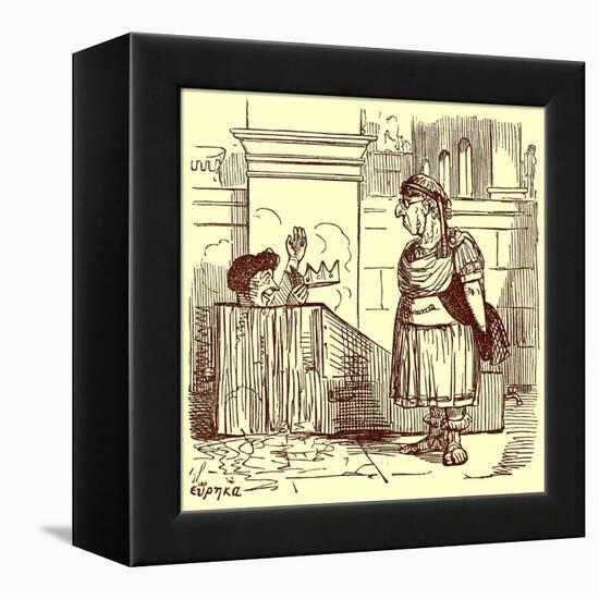 Archimedes Taking a Warm Bath, Illustration from 'The Comic History of Rome'-English-Framed Premier Image Canvas