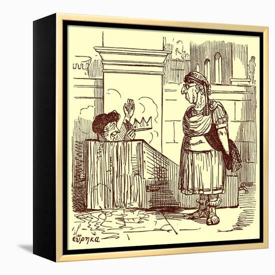 Archimedes Taking a Warm Bath, Illustration from 'The Comic History of Rome'-English-Framed Premier Image Canvas