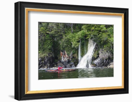 Archipelago De Los Chonos, Man Sea Kayaking, Aysen, Chile-Fredrik Norrsell-Framed Photographic Print