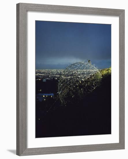 Architect Bernard Judge Assembling Struts on His Geodesic Dome House in the Hollywood Hills-Ralph Crane-Framed Premium Photographic Print