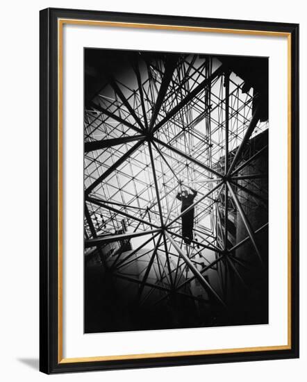 Architect Buckminster Fuller Explaining Principles of Dymaxion Building-Yale Joel-Framed Premium Photographic Print