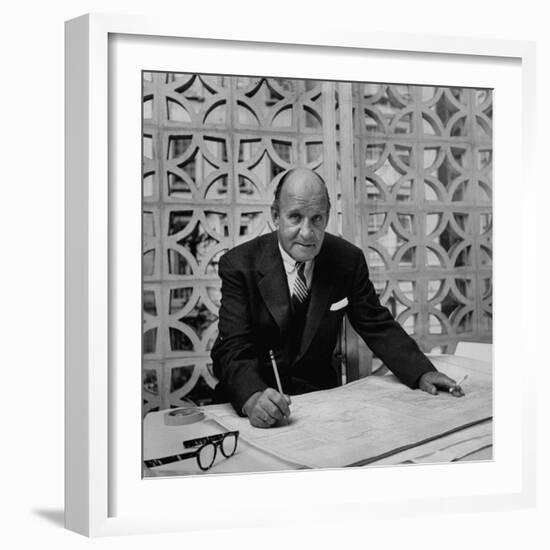 Architect Edward D. Stone Sitting in His Office-Dmitri Kessel-Framed Photographic Print