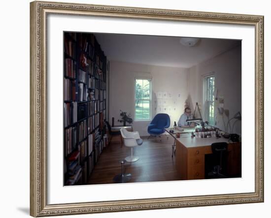 Architect Eero Saarinen at Home in His Study W. Furniture Designed by Him-null-Framed Premium Photographic Print