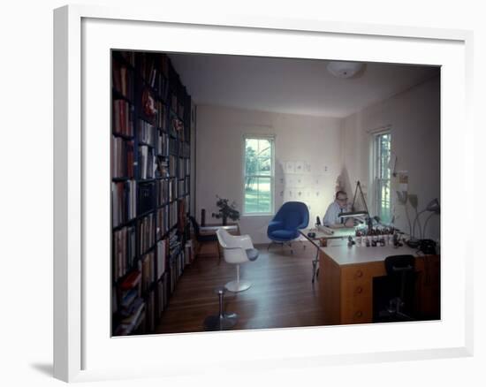 Architect Eero Saarinen at Home in His Study W. Furniture Designed by Him-null-Framed Premium Photographic Print