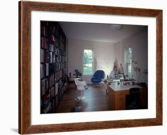 Architect Eero Saarinen at Home in His Study W. Furniture Designed by Him-null-Framed Premium Photographic Print