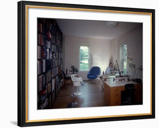 Architect Eero Saarinen at Home in His Study W. Furniture Designed by Him-null-Framed Premium Photographic Print