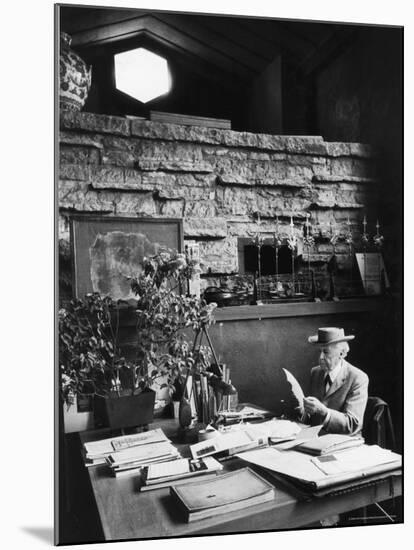 Architect Frank Lloyd Wright Working at Desk in His Home Taliesin-Alfred Eisenstaedt-Mounted Premium Photographic Print