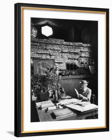 Architect Frank Lloyd Wright Working at Desk in His Home Taliesin-Alfred Eisenstaedt-Framed Premium Photographic Print