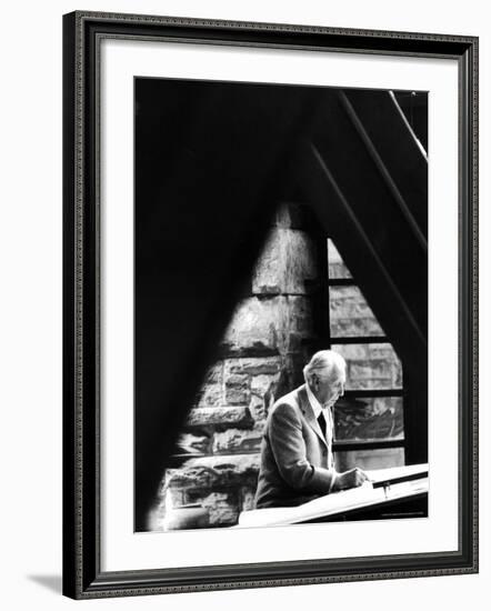 Architect Frank Lloyd Wright Working at Home-Alfred Eisenstaedt-Framed Premium Photographic Print