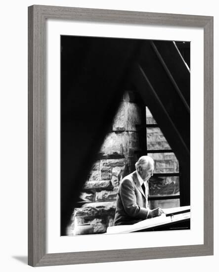 Architect Frank Lloyd Wright Working at Home-Alfred Eisenstaedt-Framed Premium Photographic Print