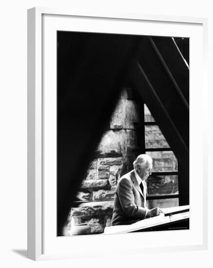 Architect Frank Lloyd Wright Working at Home-Alfred Eisenstaedt-Framed Premium Photographic Print