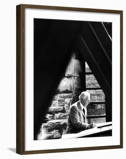 Architect Frank Lloyd Wright Working at Home-Alfred Eisenstaedt-Framed Premium Photographic Print